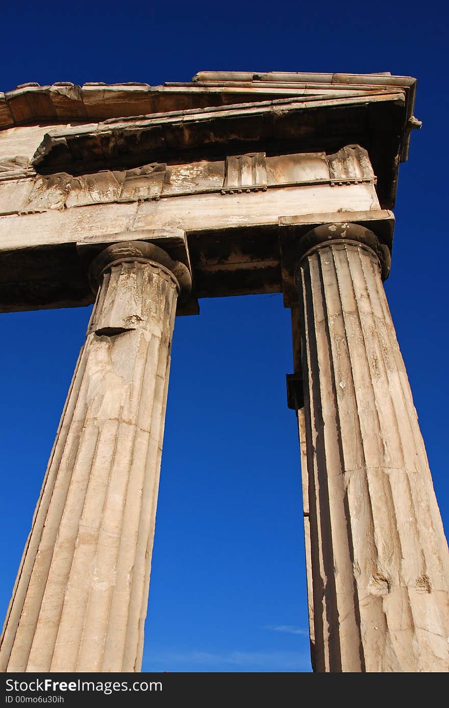 Greek Colums from ancient market near Acropolis Area in Athens