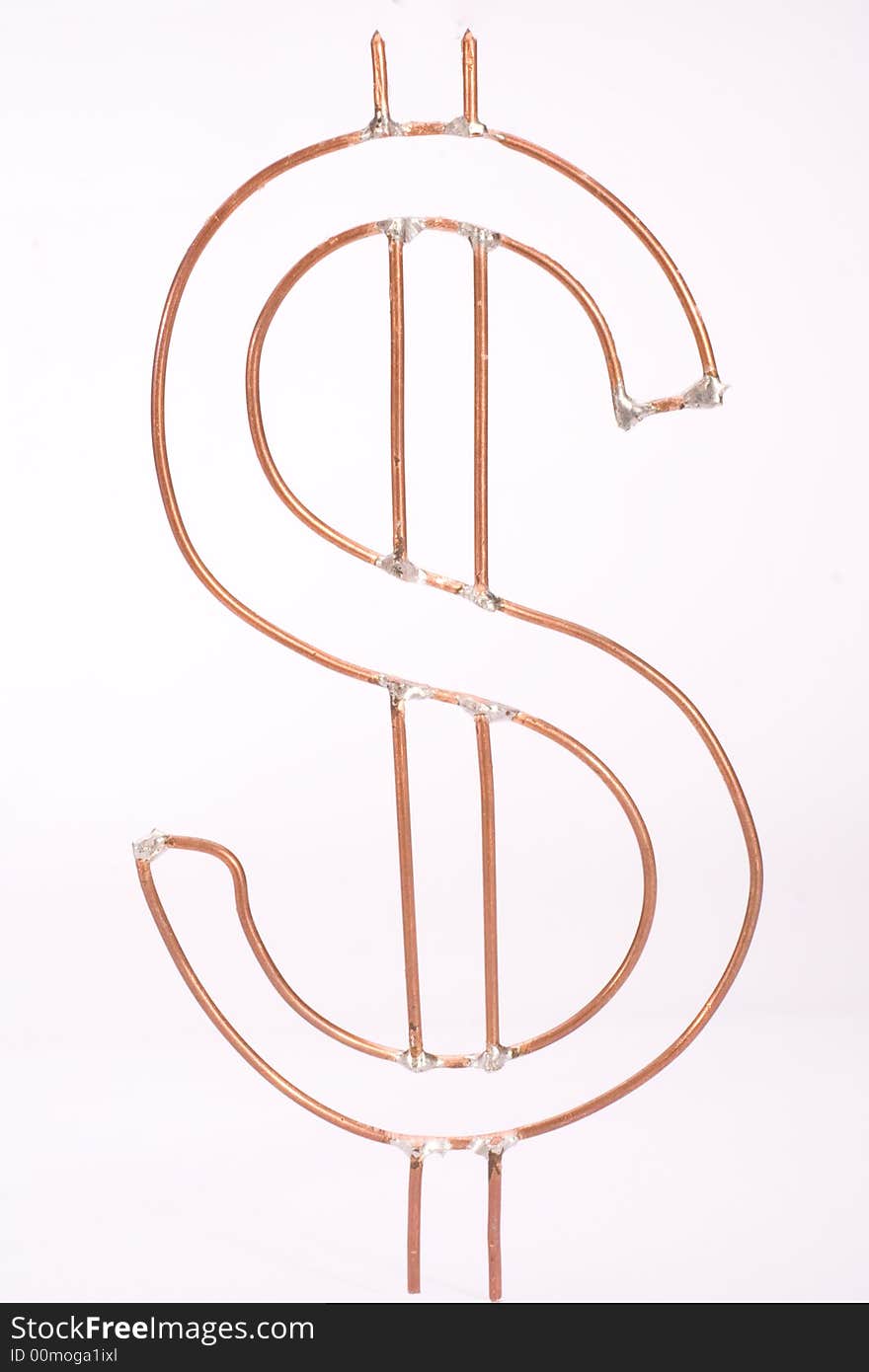 A copper dollar sign against white background. A copper dollar sign against white background