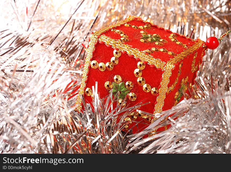 Christmas tree decoration: red box. Christmas tree decoration: red box