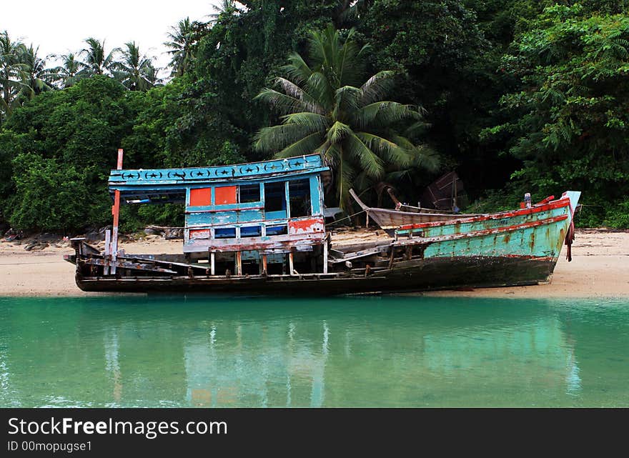 Old fishing boat moored on Phuket Island, Thailand.