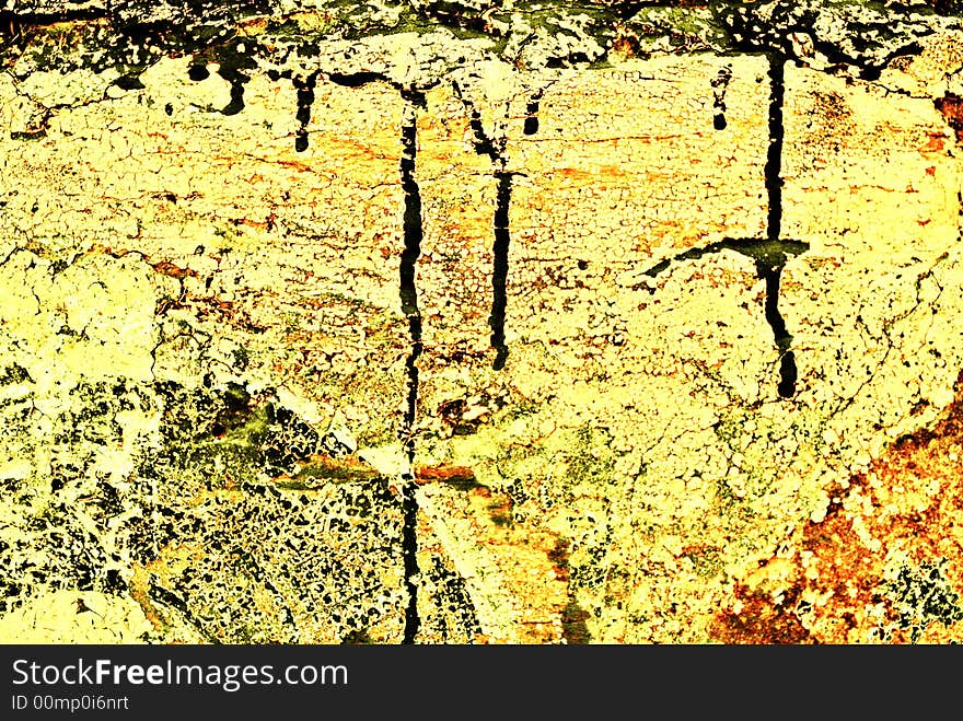 Deteriorating painted brick wall stylized with grunge effects (part of a photo illustration series). Deteriorating painted brick wall stylized with grunge effects (part of a photo illustration series)