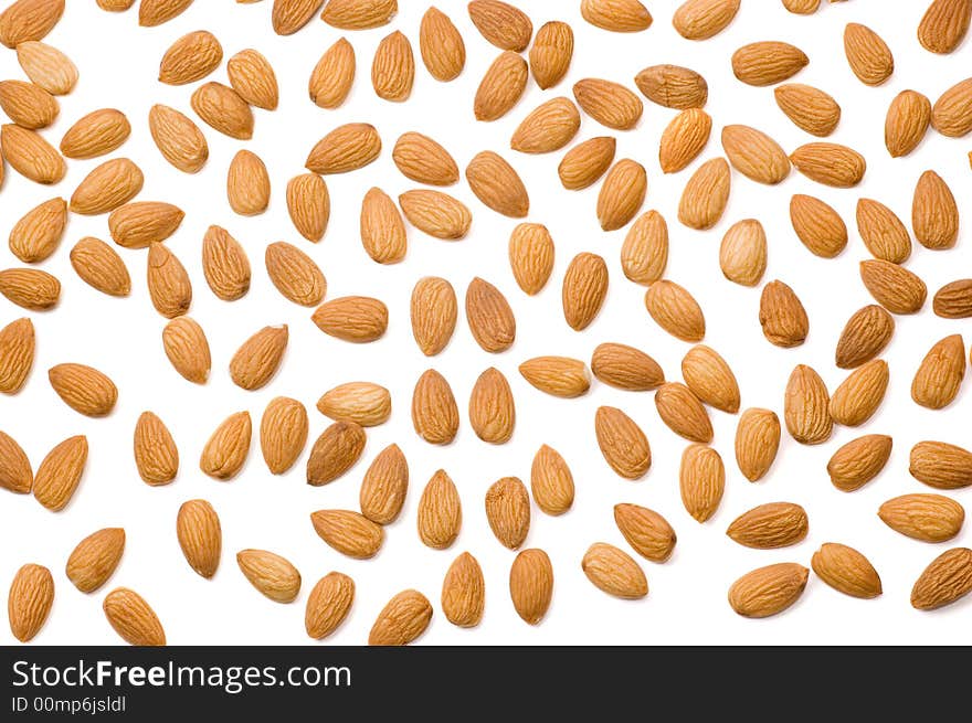 Almond nuts on a white background