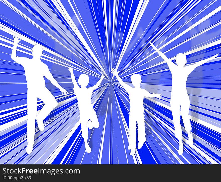 White family silhouette jumping on the background. White family silhouette jumping on the background