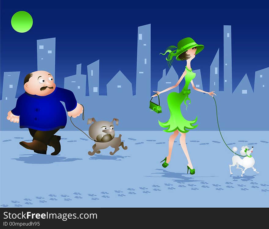 Girl and dog walking, vector illustration, I file included