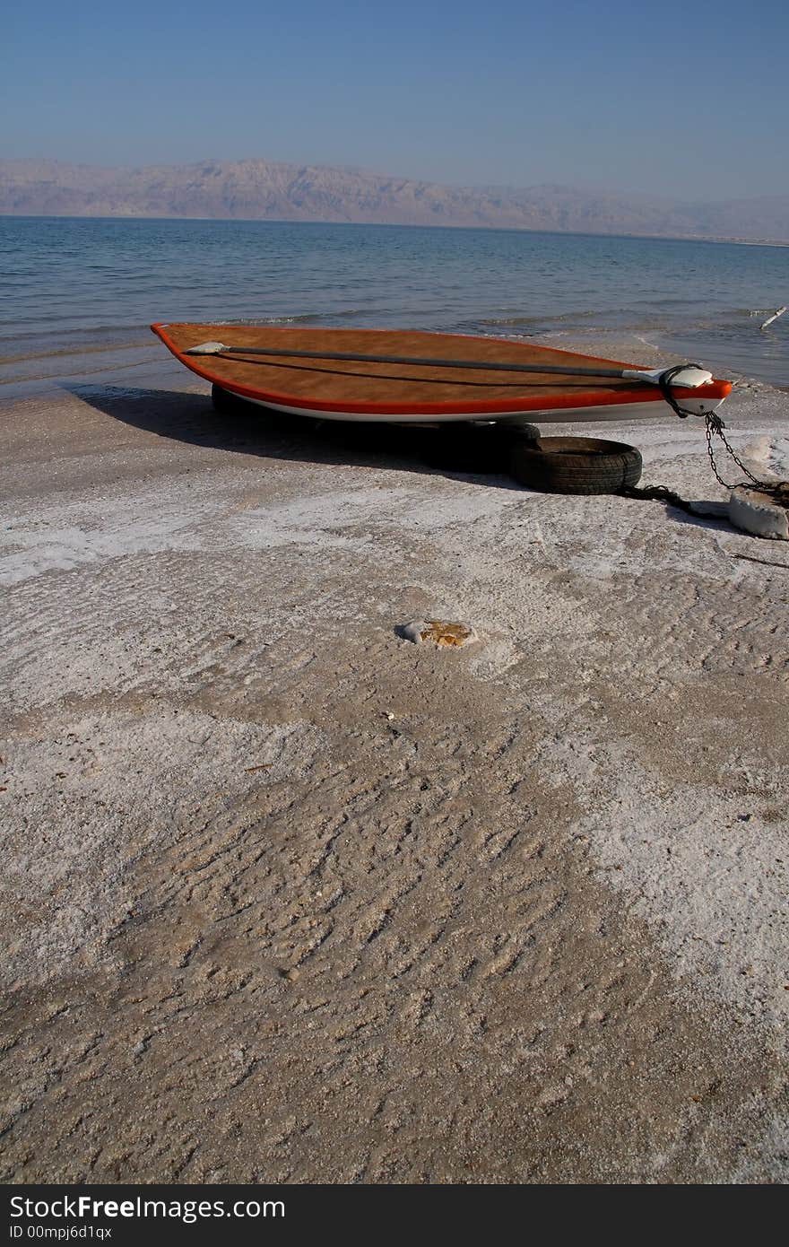 Boat on the shore of the Dead Sea