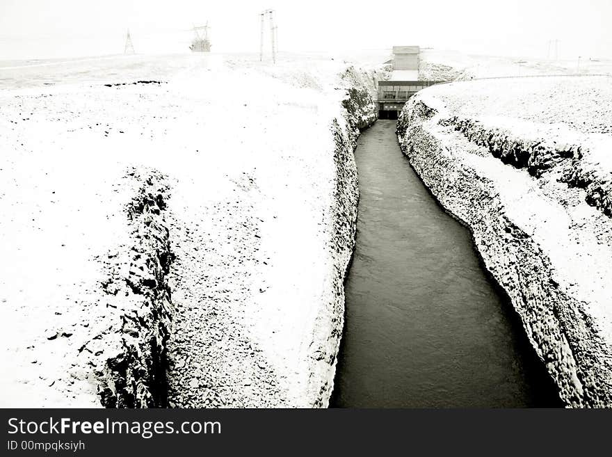 Power plant water stream, december, Iceland. Power plant water stream, december, Iceland