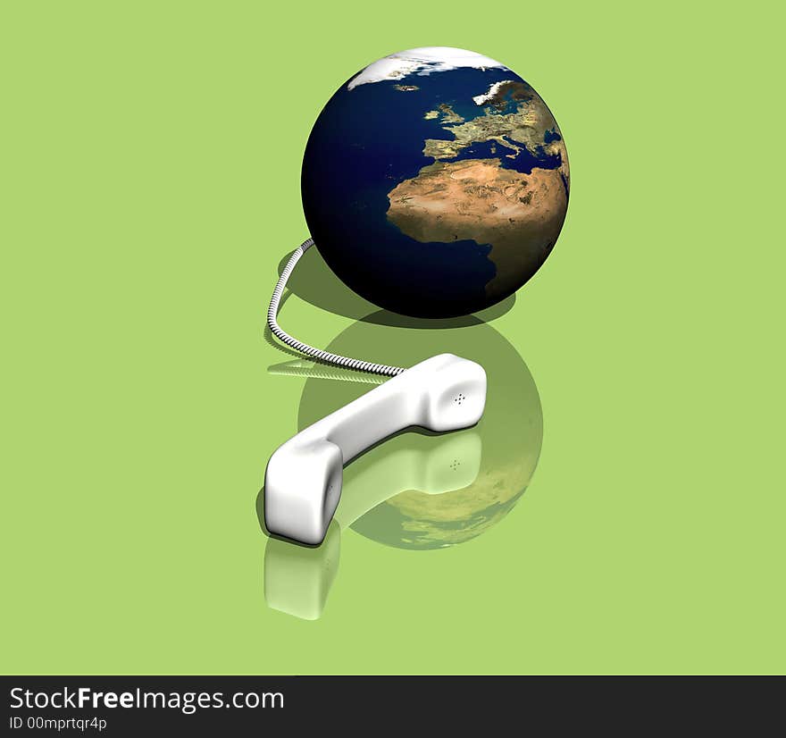 The Earth as phone on the green background