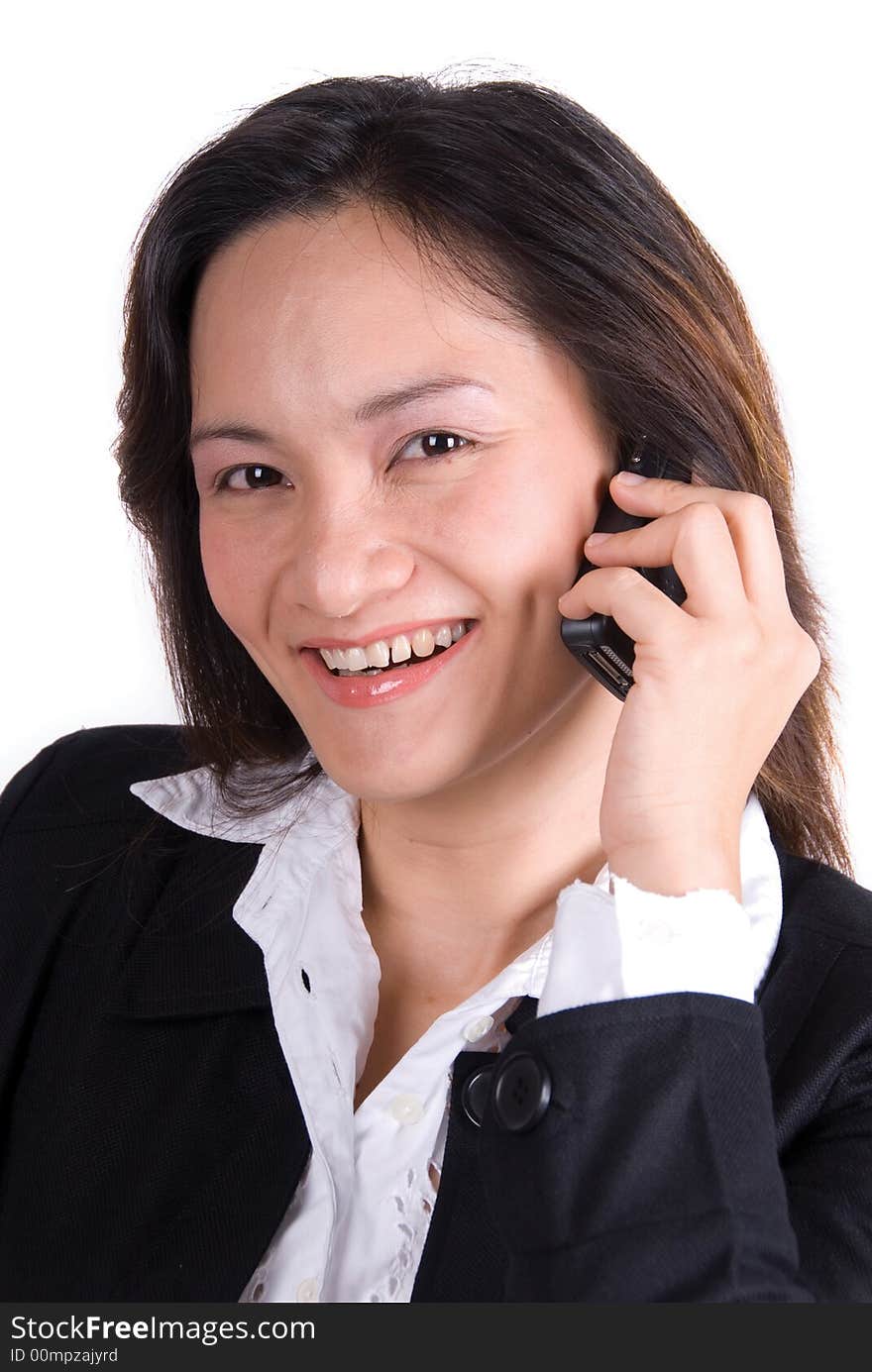 Business girl on the phone over a white background