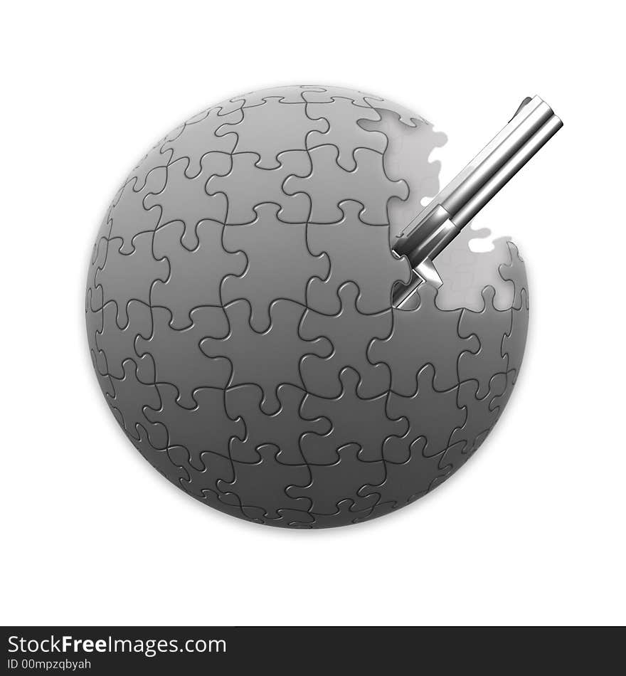 The puzzle sphere with gun