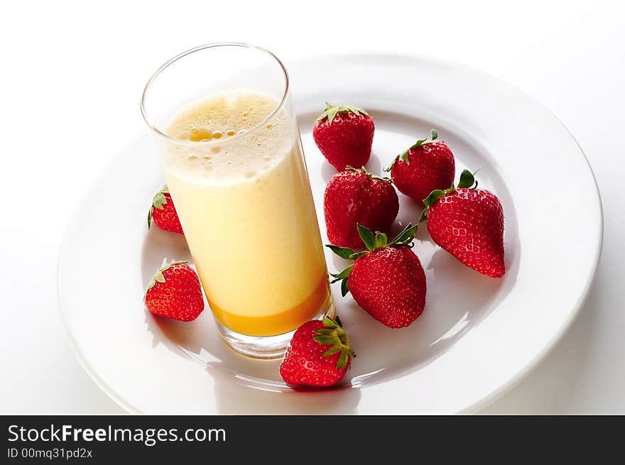 Red wine and fresh egg shake with strawberries