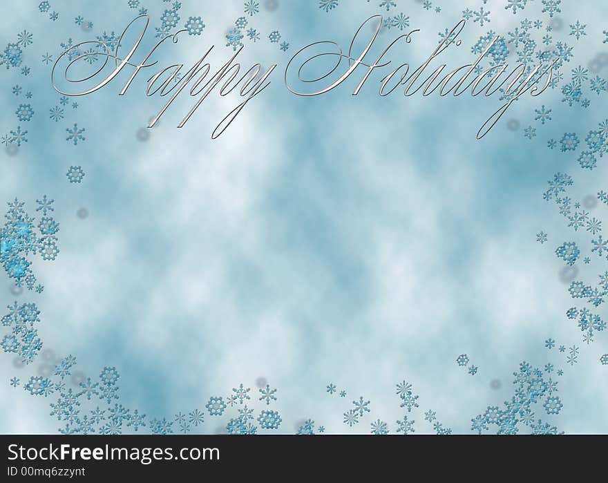 Elegant and classic Christmas Greeting on blue clouds with snowflakes to use for greeting or ad. Elegant and classic Christmas Greeting on blue clouds with snowflakes to use for greeting or ad.