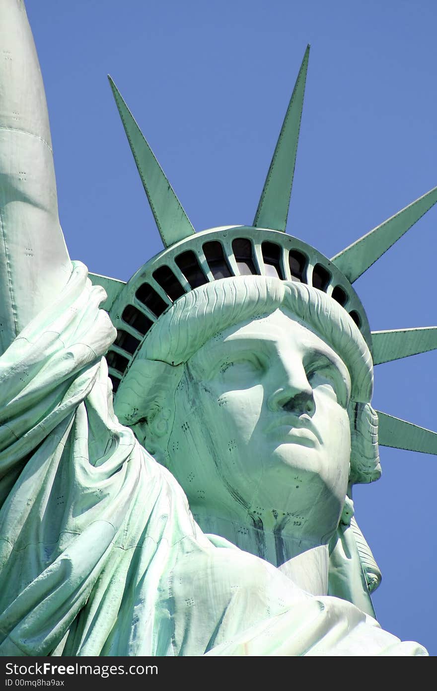 A closeup of the Statue of Liberty in New York City. A closeup of the Statue of Liberty in New York City