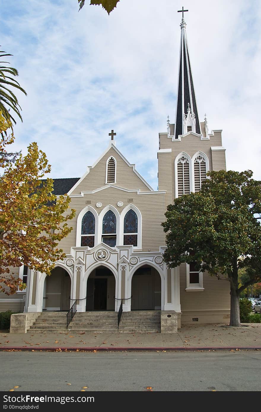 Beautiful small town church with bell tower