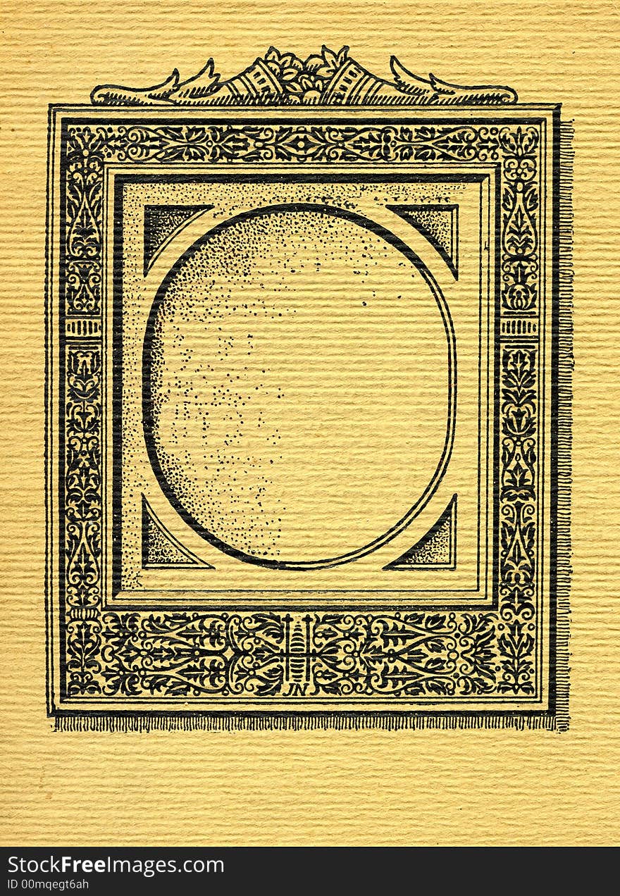 Old grunge, imprinted yellowed paper with black frame. Old grunge, imprinted yellowed paper with black frame