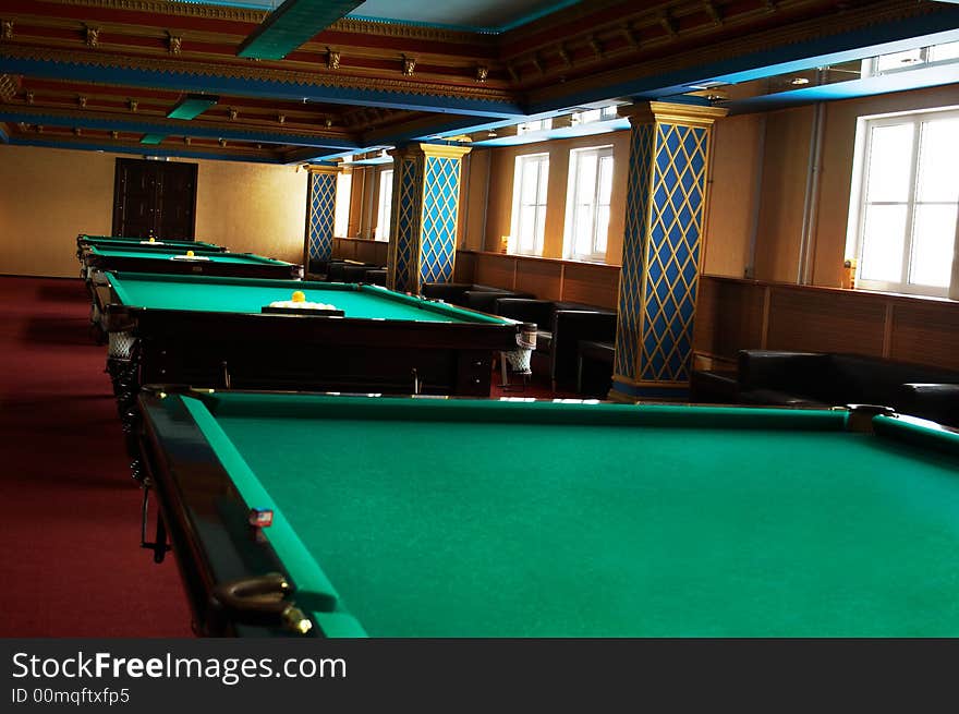 Billiard tables in fashionable and modern hotel