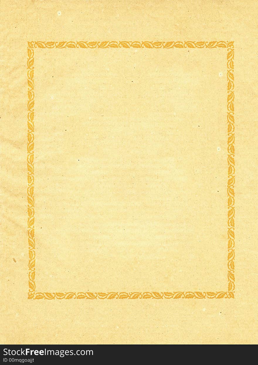 Old grunge, stained yellowed paper with yellow frame. Old grunge, stained yellowed paper with yellow frame