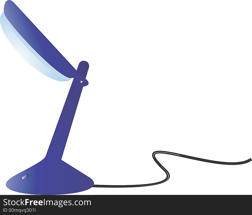 Illustration of a blue table lamp with height adjuster and a wire