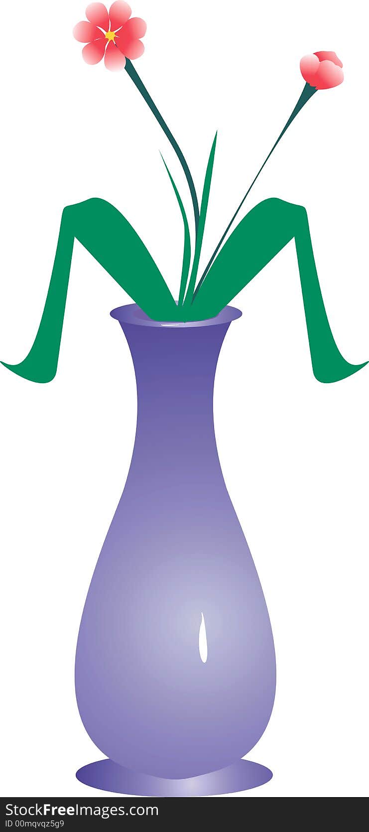 Illustration of a flower pot with one flower and flower bud