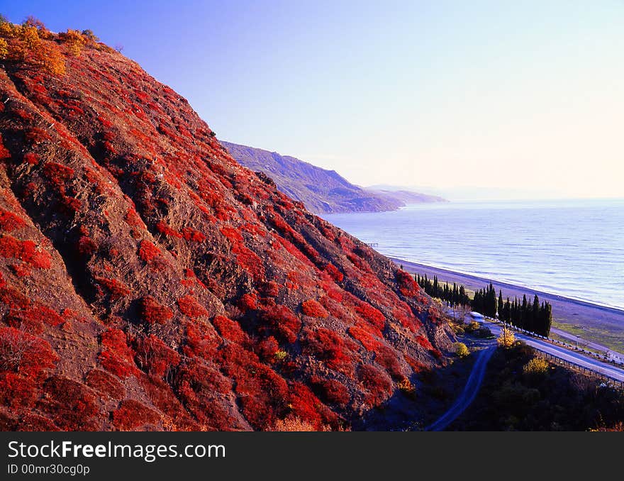 Sea on a background of mountains