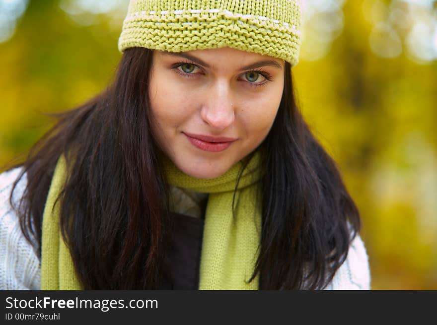 Portrait of pretty girl in autumn. Portrait of pretty girl in autumn