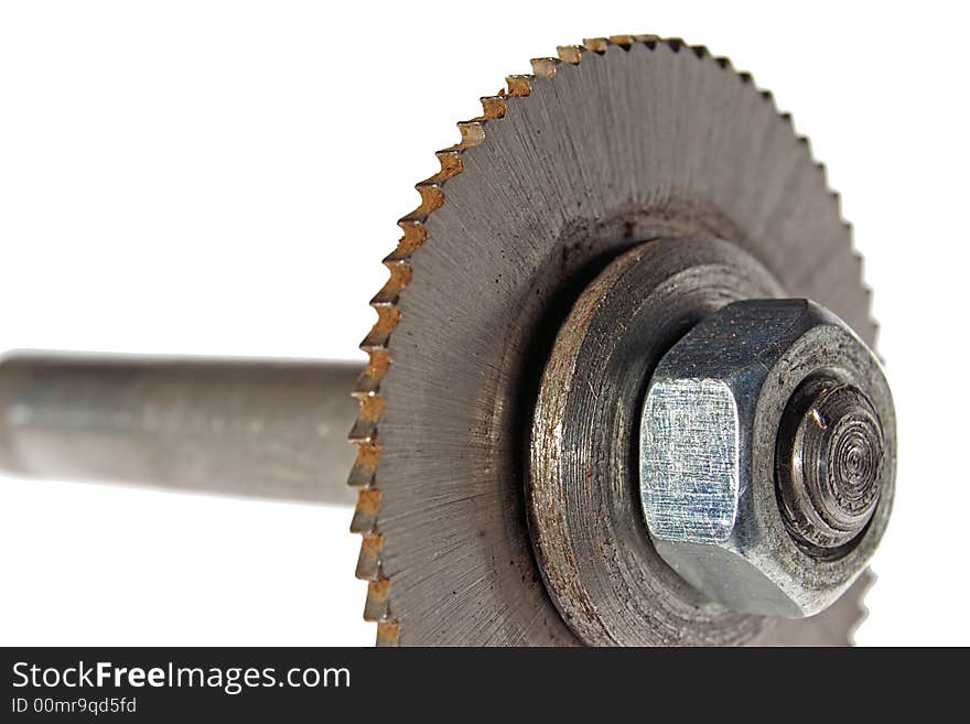 The industrial metal cutting tool, separately on a white background close up. The industrial metal cutting tool, separately on a white background close up