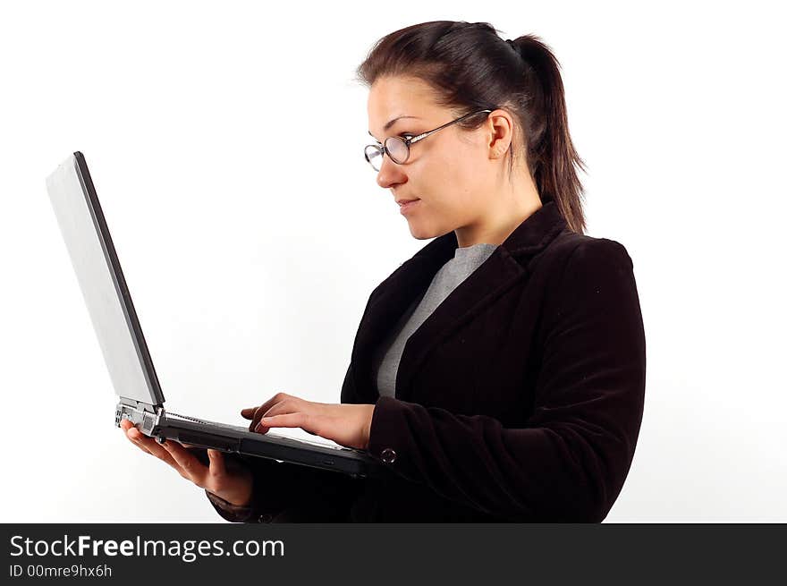 Attractive woman with laptop isolated on white background. Attractive woman with laptop isolated on white background