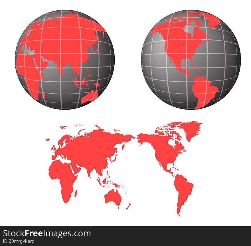 The world map of two parts of earth. The world map of two parts of earth