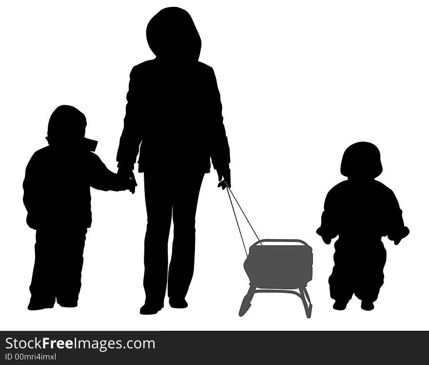 Mother with children in winter vector illustration. Mother with children in winter vector illustration