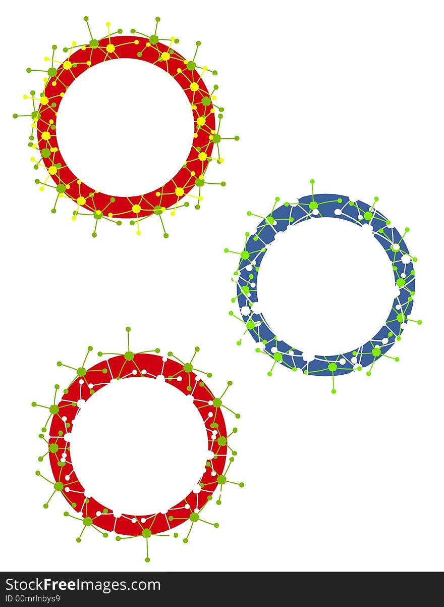 A clip art illustration of your choice of 3 christmas ornament frames featuring star patterns in red, green, blue and white isolated. A clip art illustration of your choice of 3 christmas ornament frames featuring star patterns in red, green, blue and white isolated