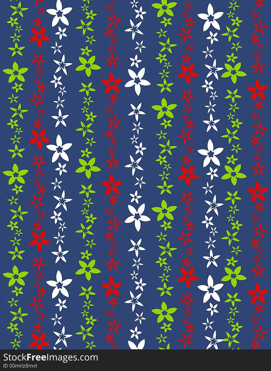 A background pattern featuring colorful poinsettia Christmas flowers in retro colors - red, green, white and blue. A background pattern featuring colorful poinsettia Christmas flowers in retro colors - red, green, white and blue