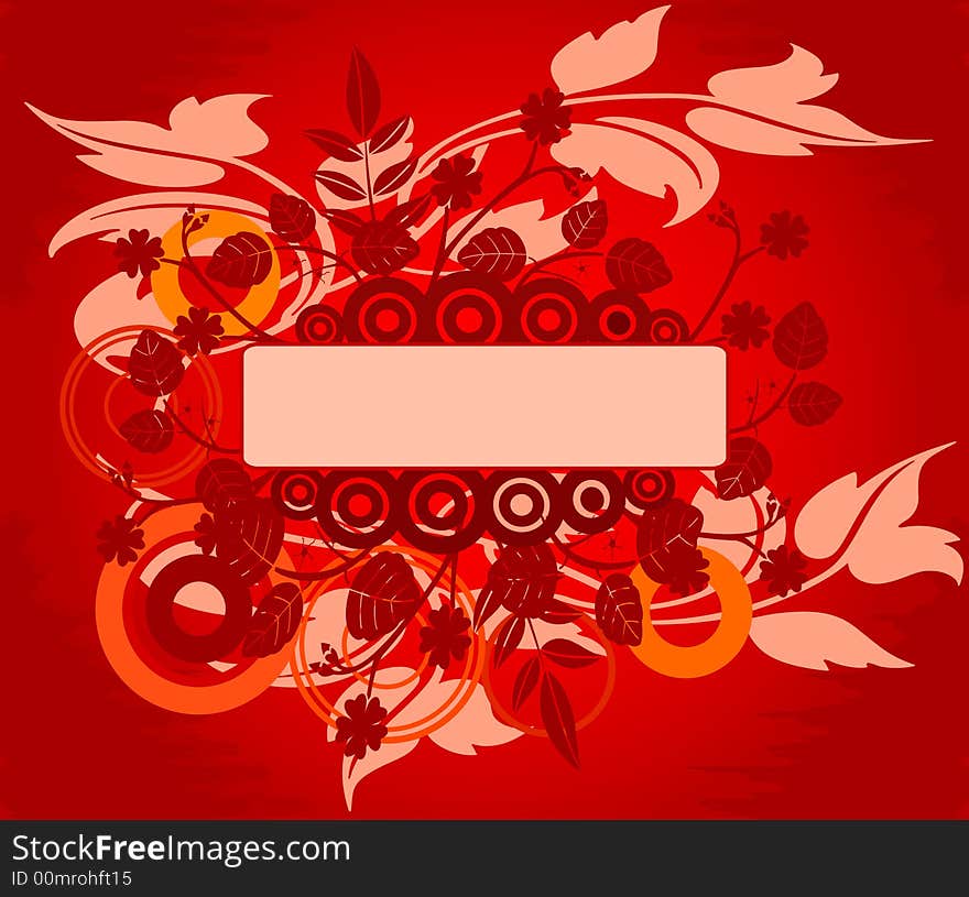 Grunge floral background in orange design, vector illustration