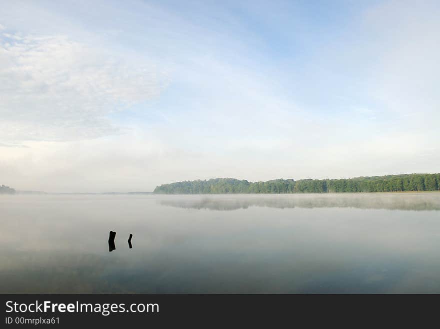 Panorama of quiet lake in the morning. Panorama of quiet lake in the morning