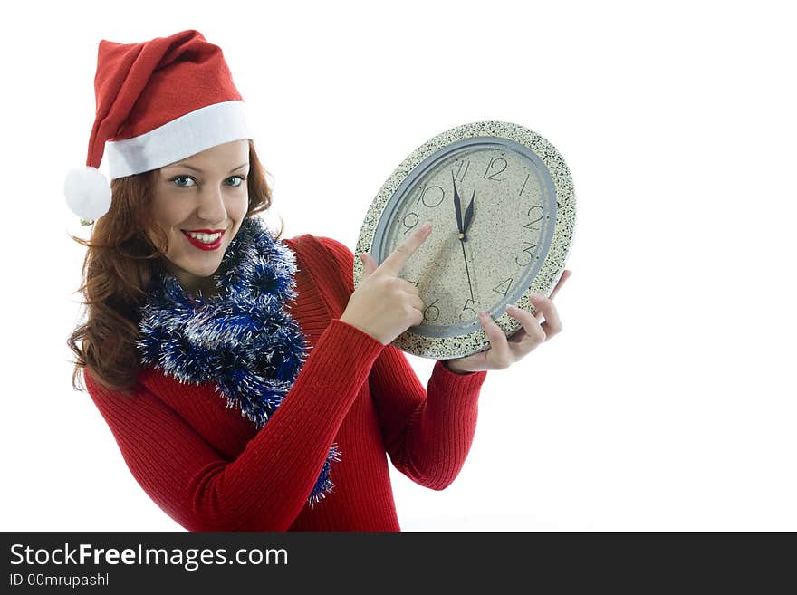 Beautiful woman  with  clock