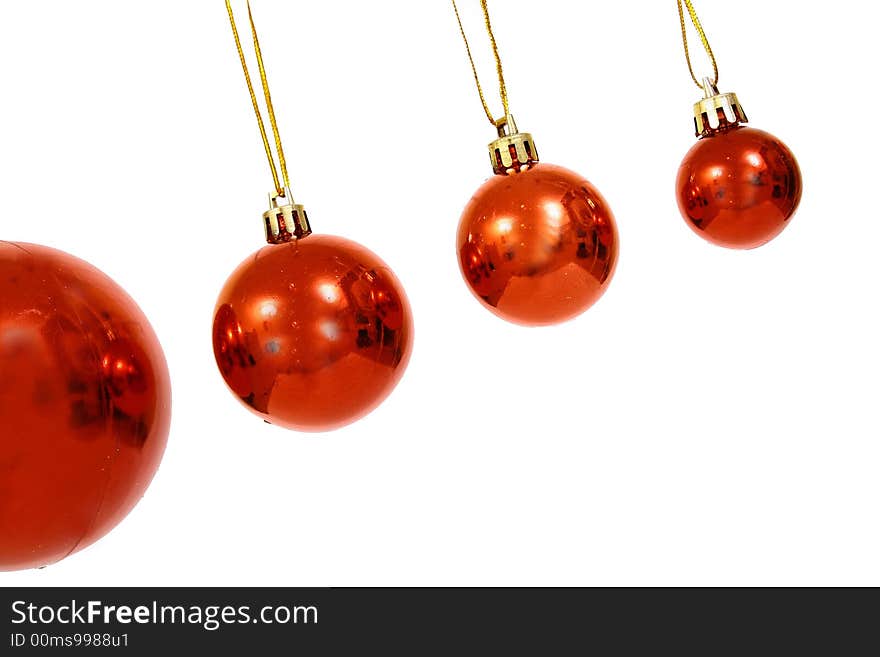 Christmas balls on a white bac