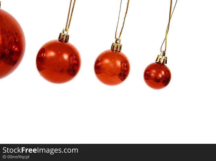 Christmas balls on a white bac