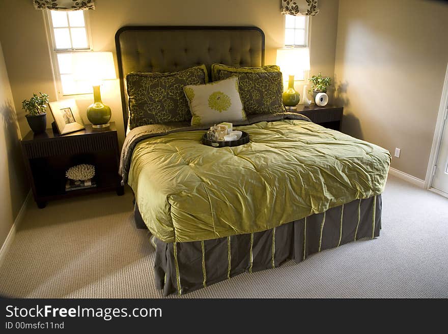 Comfortable bedroom with modern decor. Comfortable bedroom with modern decor.