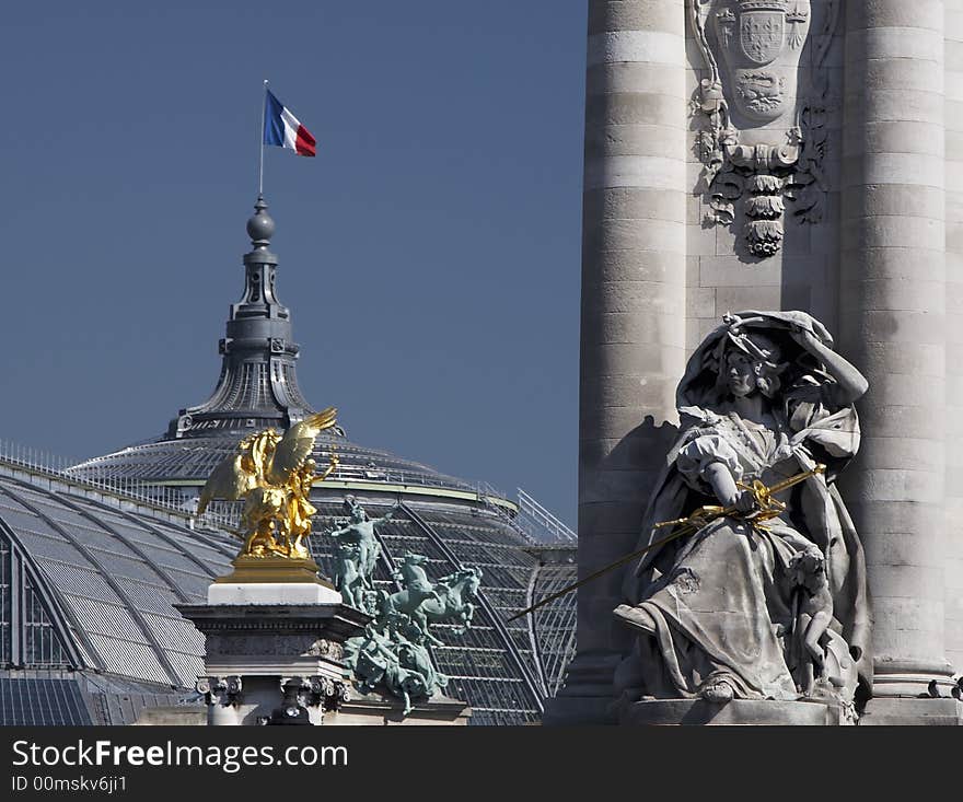 Grand palais, paris, france. French flag