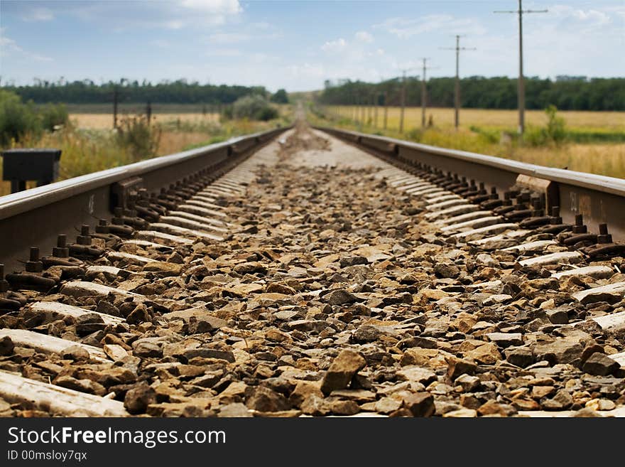 Railway leaving for horizon. Landscape. Close-up. Railway leaving for horizon. Landscape. Close-up.