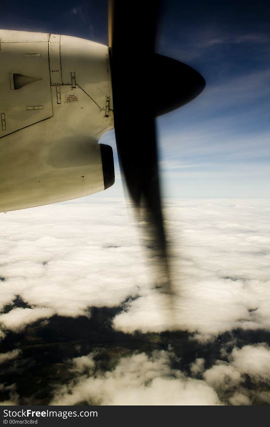 Airplane propeller on the sky