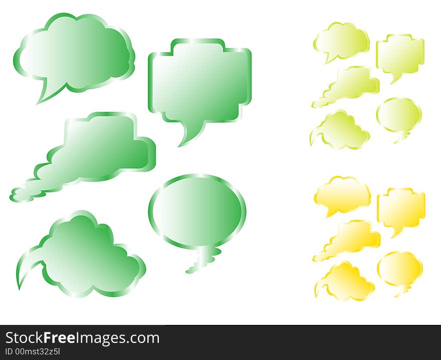 Illustration of communication bubbles, green, yellow