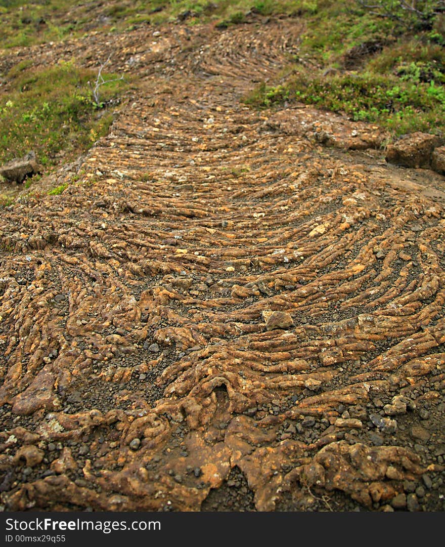 Textured landscape caused by lava flow in Iceland