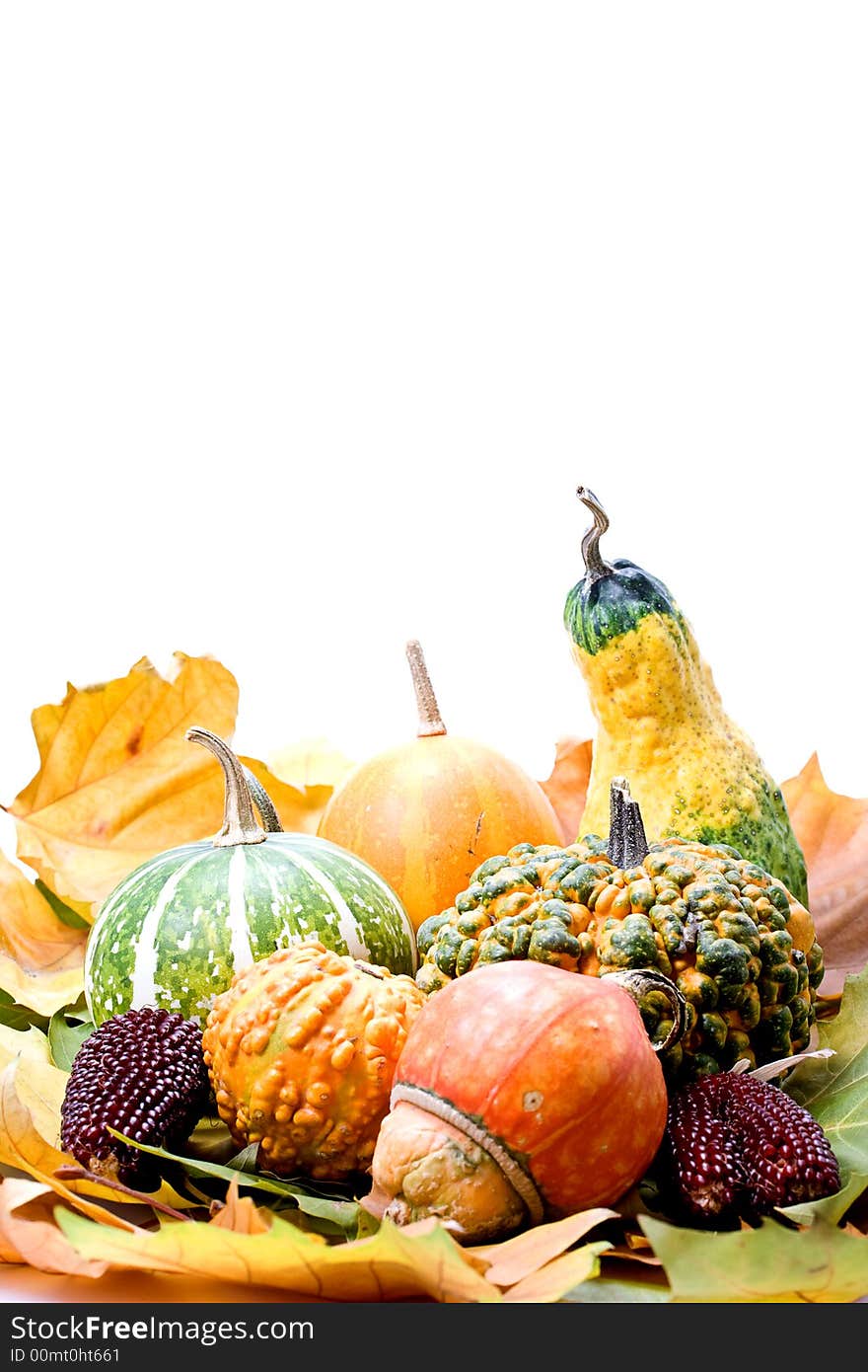 Fruits leaves and vegetables isolated on white