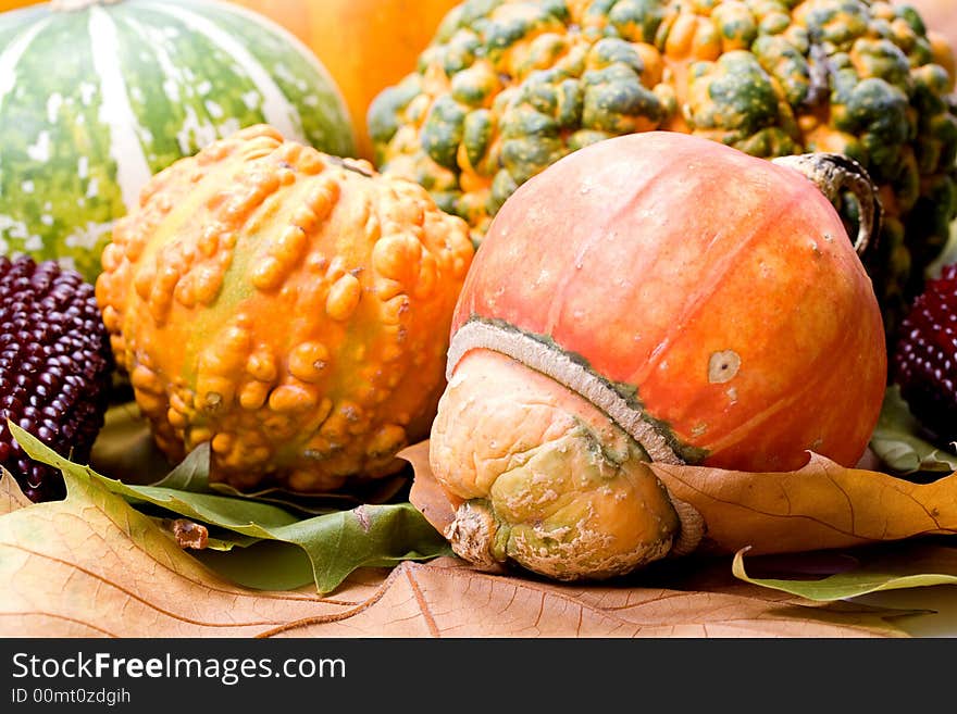 Fruits leaves and vegetables isolated on white