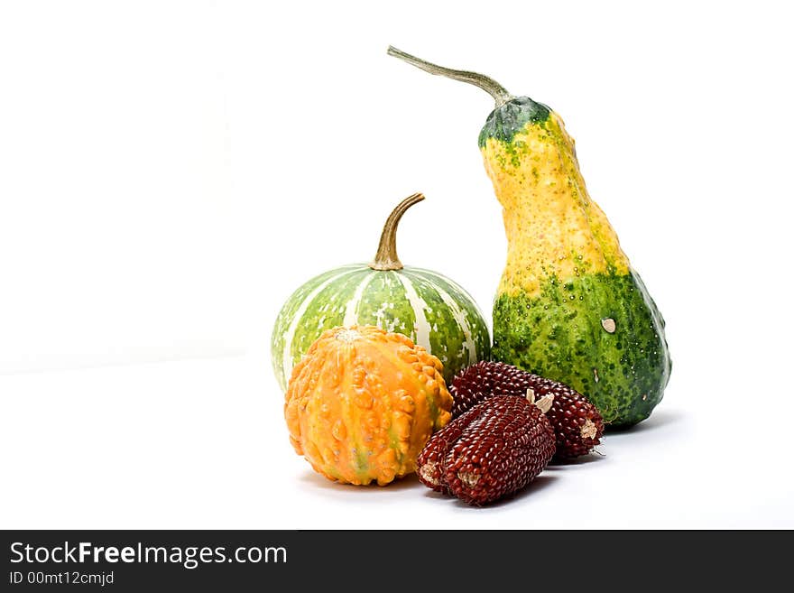 Fruits leaves and vegetables isolated on white