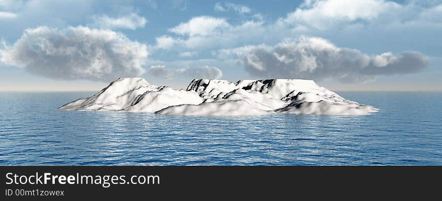 The big iceberg on  the open ocean - 3d landscape scene.