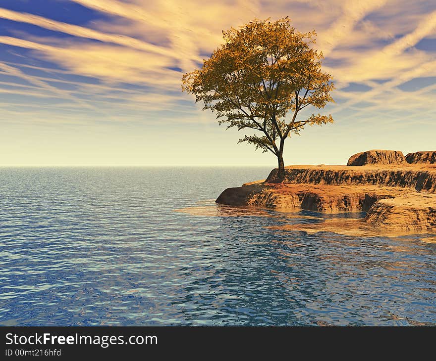 Old maple tree at a ocean beach - digital artwork.