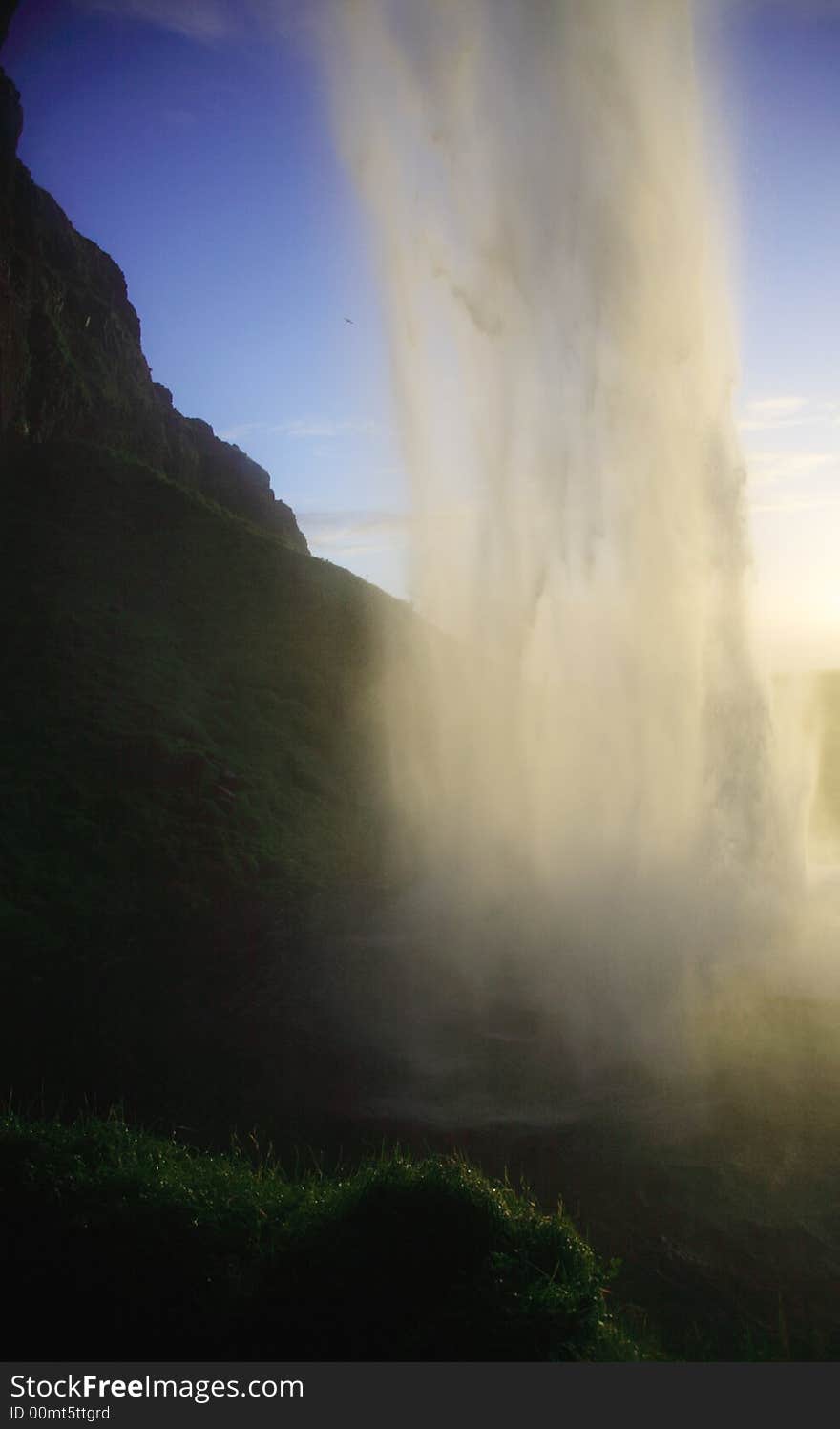 Seljalandsfoss waterfall at sunset Iceland. Seljalandsfoss waterfall at sunset Iceland