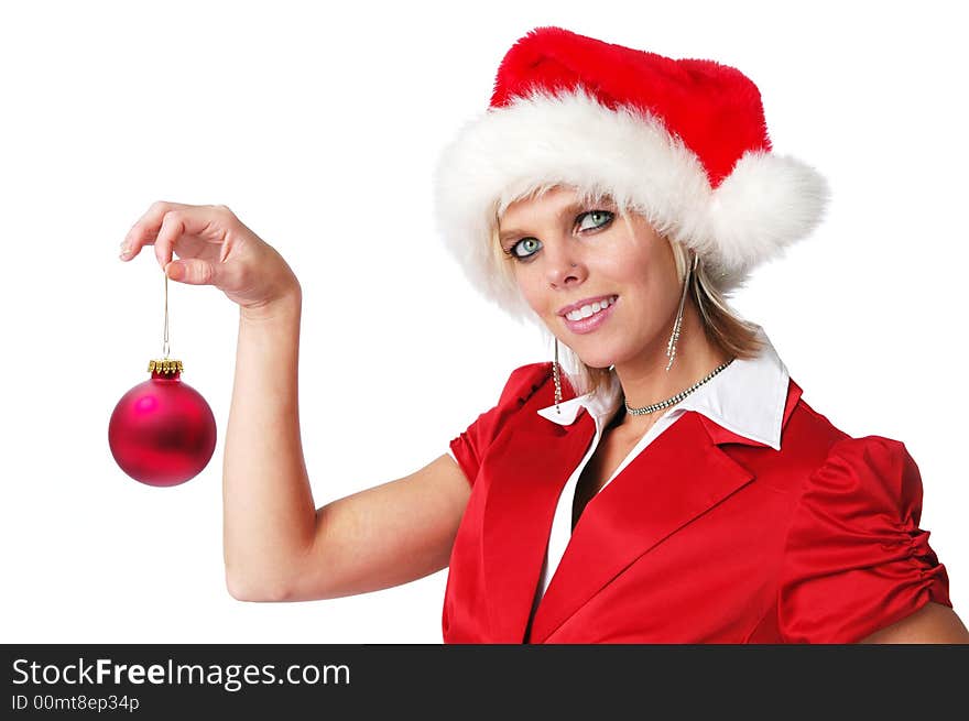 Santa Girl holding ornament