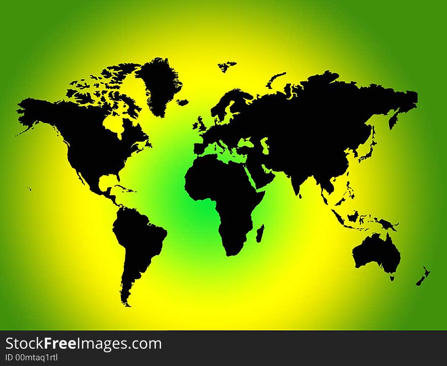 World map on green background