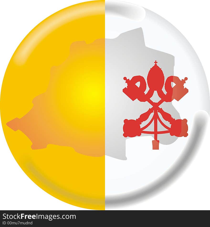 Art illustration: round gold medal with map and flag of vatican city